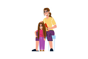 Mother combing her daughter's long, an Object Illustration by pikepicture
