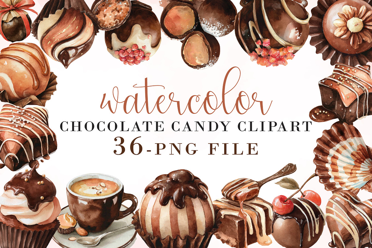Watercolor Chocolate Candy Clipart, an Illustration by Libby Wishes (Photo 1 of 7)