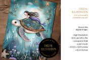 Mermaid & Sea Turtle Illustration, an Animal Illustration by The Dutch Lady Designs (Thumbnail 2 of 4)
