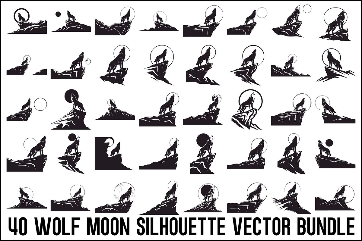 40 Wolf Moon Silhouette Vector Bundl, an Illustration by Amazin_art (Photo 1 of 41)