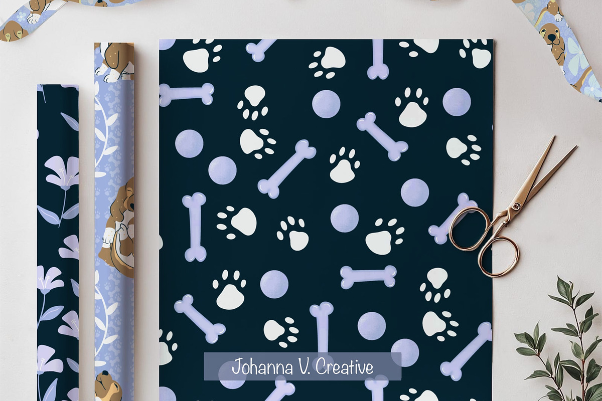 Basset Puppy Floral Patterns, an Illustration by Johanna V. Creative (Photo 3 of 9)
