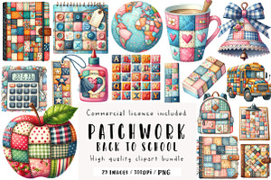 Patchwork Back to School Clipart, an Illustration by CreationArt