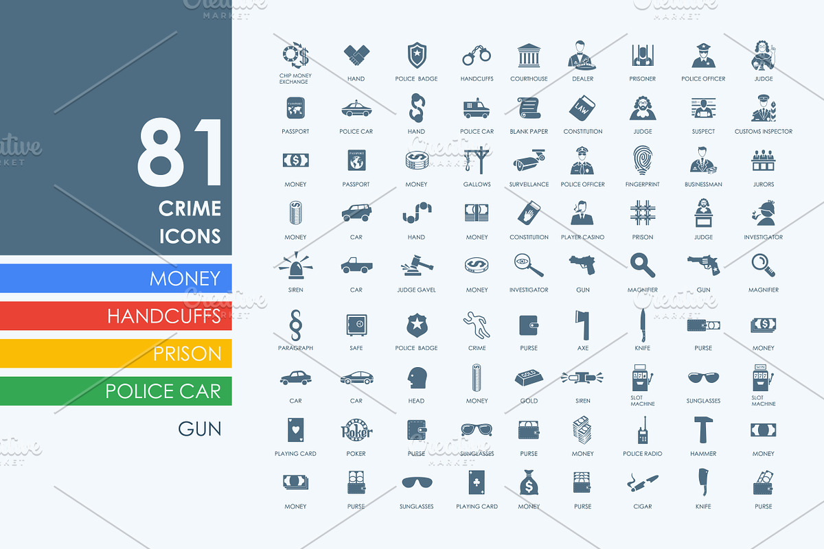 Set of crime icons, an Outline Icon by Palau