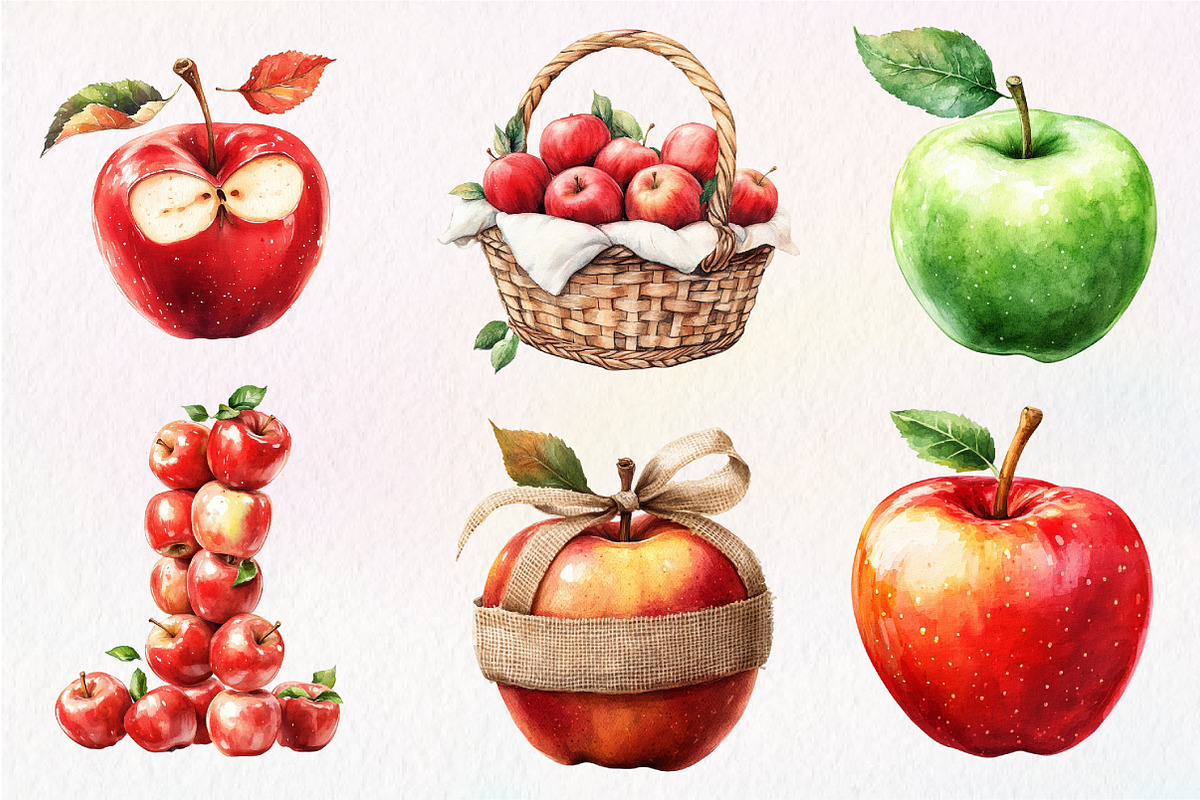Falling Apples Watercolor Clipart, an Illustration by Dream Creation (Photo 4 of 6)