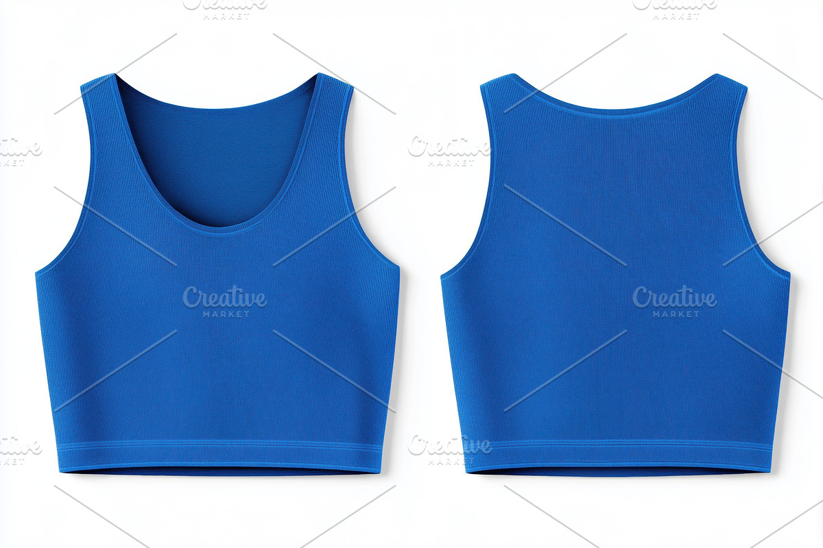 A stylish blue crop top mockup, featuring a scoop neckline and a ribbed texture, a Shirt Mockup by Textures & Backgrounds