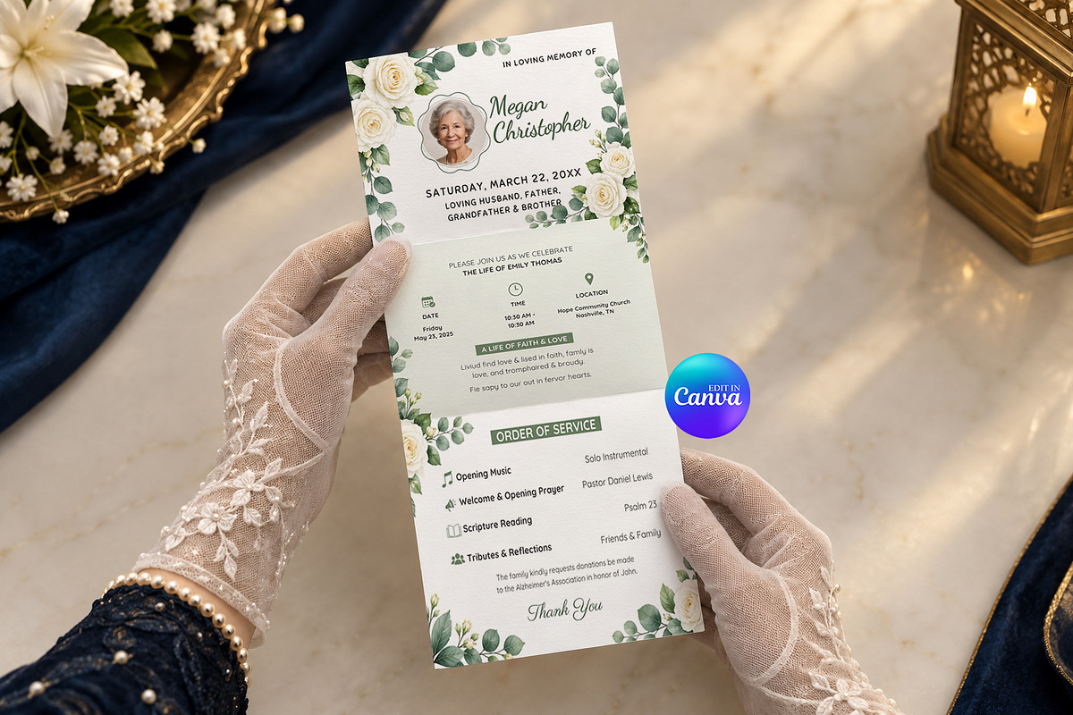 White Rose Funeral Program Template, an Invitation Template by Arslan (Photo 1 of 3)