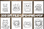 Cute Kawaii Cat Coloring Pages, a Decorative Illustration by Design Station (Thumbnail 2 of 4)