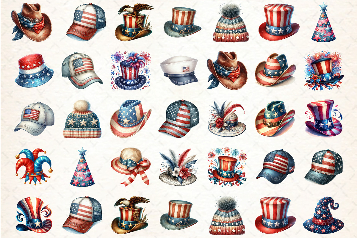 4th of July Clipart Hat, USA Patriot, an Illustration by DreamCafeArt (Photo 2 of 7)