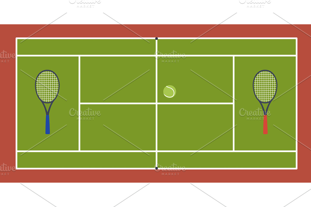 Tennis court with rackets and ball, a Sport Illustration by YummyBuum