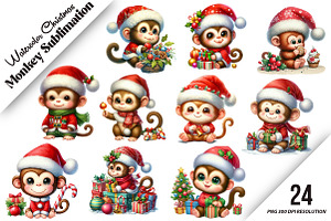 Christmas Monkey Clipart, an Illustration by DreamArtGraphic