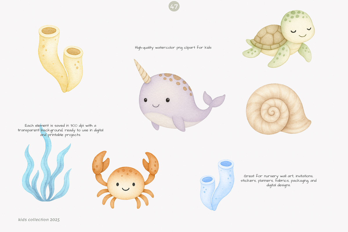 watercolor under the sea clipart, a Decorative Illustration by Pink Studio Art (Photo 7 of 9)