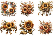 Vintage Sunflowers Autumn Clipart, an Illustration by cherrydesign (Thumbnail 2 of 3)
