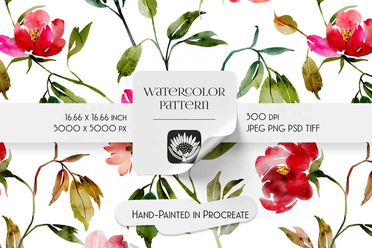 Watercolor Floral Pattern, a Pattern Graphic by PROTEA Watercolor Studio (Photo 1 of 9)