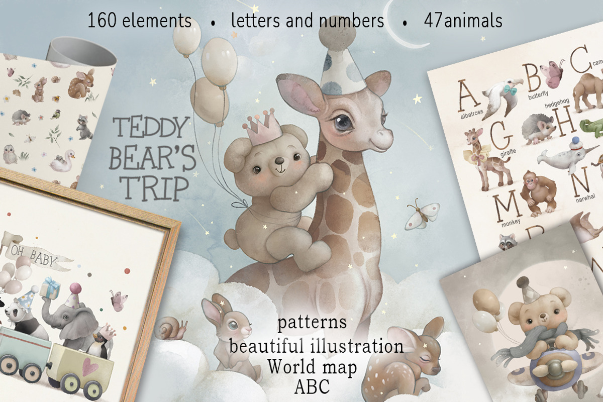 Animal ABC World map watercolor set, an Animal Illustration by TanyaSchuka (Photo 1 of 22)