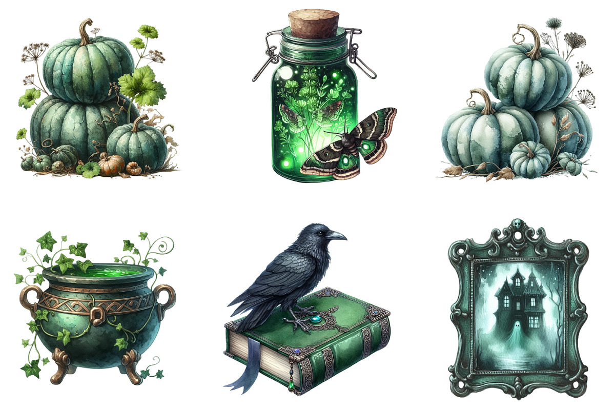 Antique Green Halloween Clipart, an Illustration by DreamArtGraphic (Photo 3 of 5)