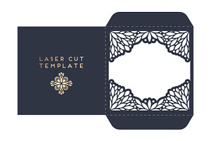 Vector wedding card laser cut template with mandala