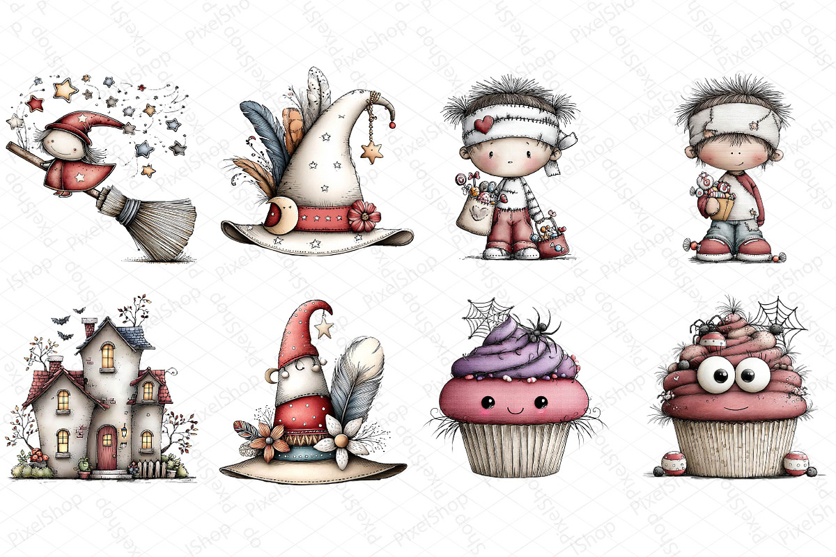 Whimsical Halloween Clipart Bundle, an Illustration by DreamPrint404 (Photo 3 of 6)
