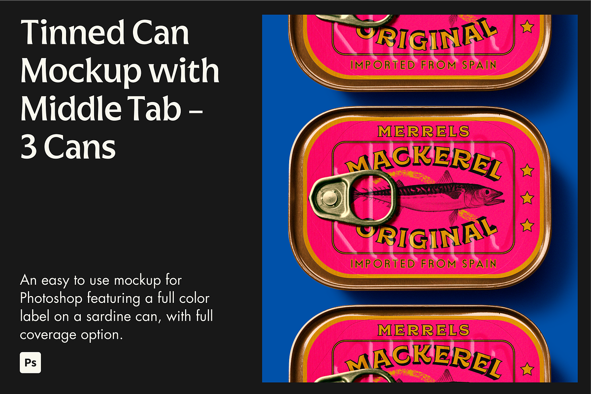Three Can Tinned Fish Mockup, a Packaging Mockup by Jacob Waites (Photo 1 of 5)