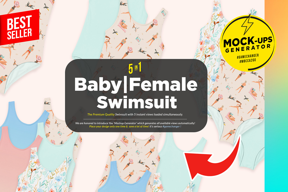 Baby/ Female Swimsuit 5xMock-ups, a Print Template by Mocca Mockups Store (Photo 1 of 5)