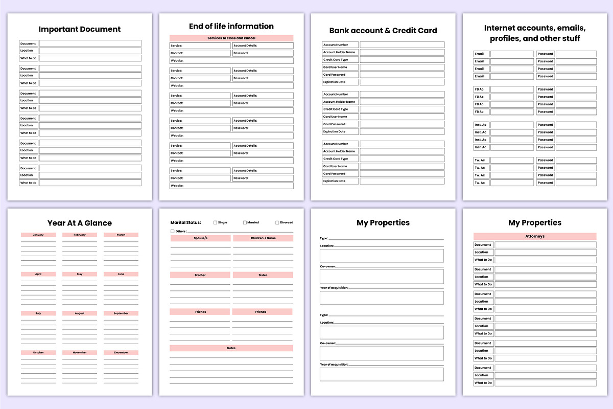 Printable End of Life Planner Canva, a Stationery Template by Mustafiz (Photo 3 of 7)