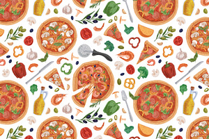 Pizza Seamless Patterns Set