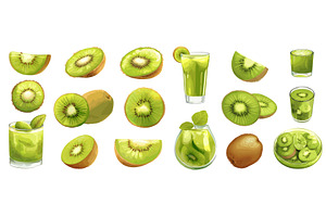 Kiwi cartoon set. Green fruit, a Food Illustration by Stock-Smart-Start