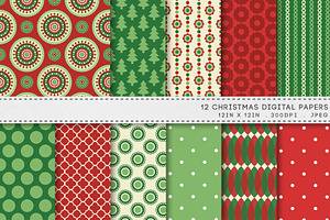 Christmas Red Green Digital Paper