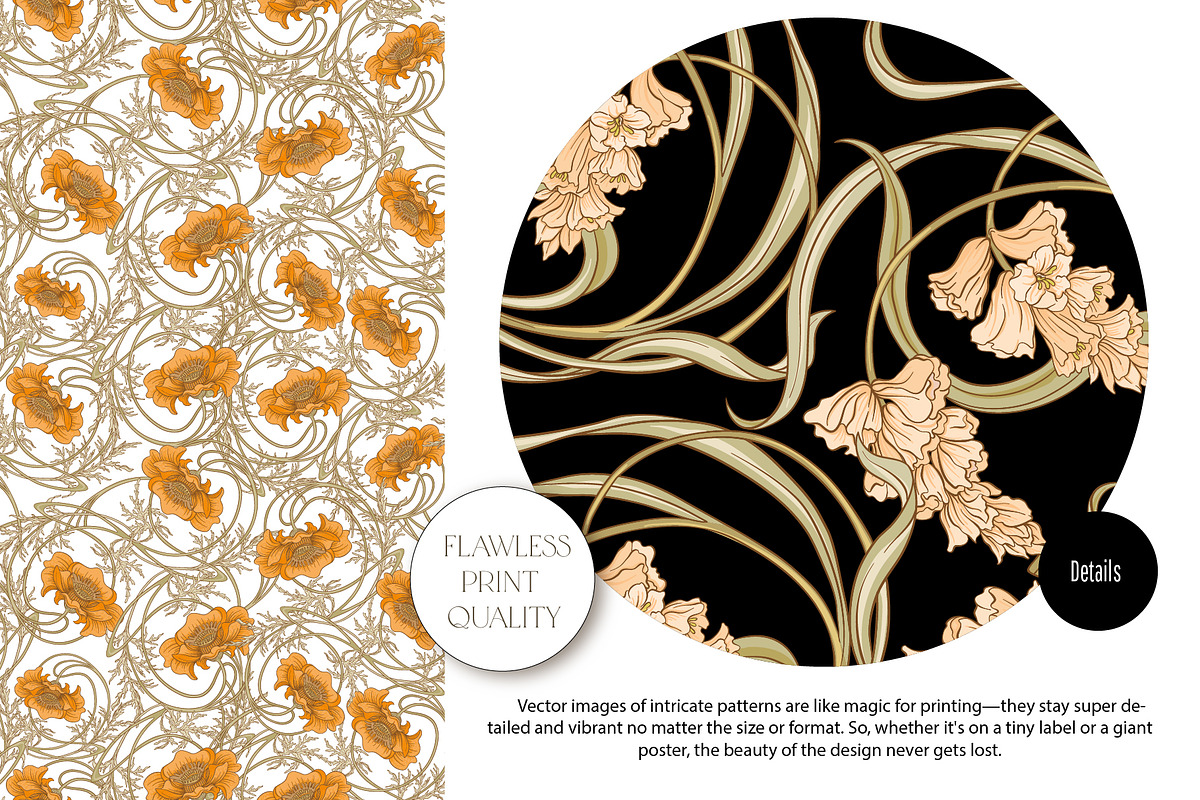 Art Nouveau Floral Seamless Patterns, a Pattern Graphic by Elen-Lane (Photo 5 of 6)