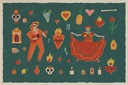 Dia De Los Muertos graphic retro set, a Seasonal Illustration by Paper Cherry (Thumbnail 3 of 16)
