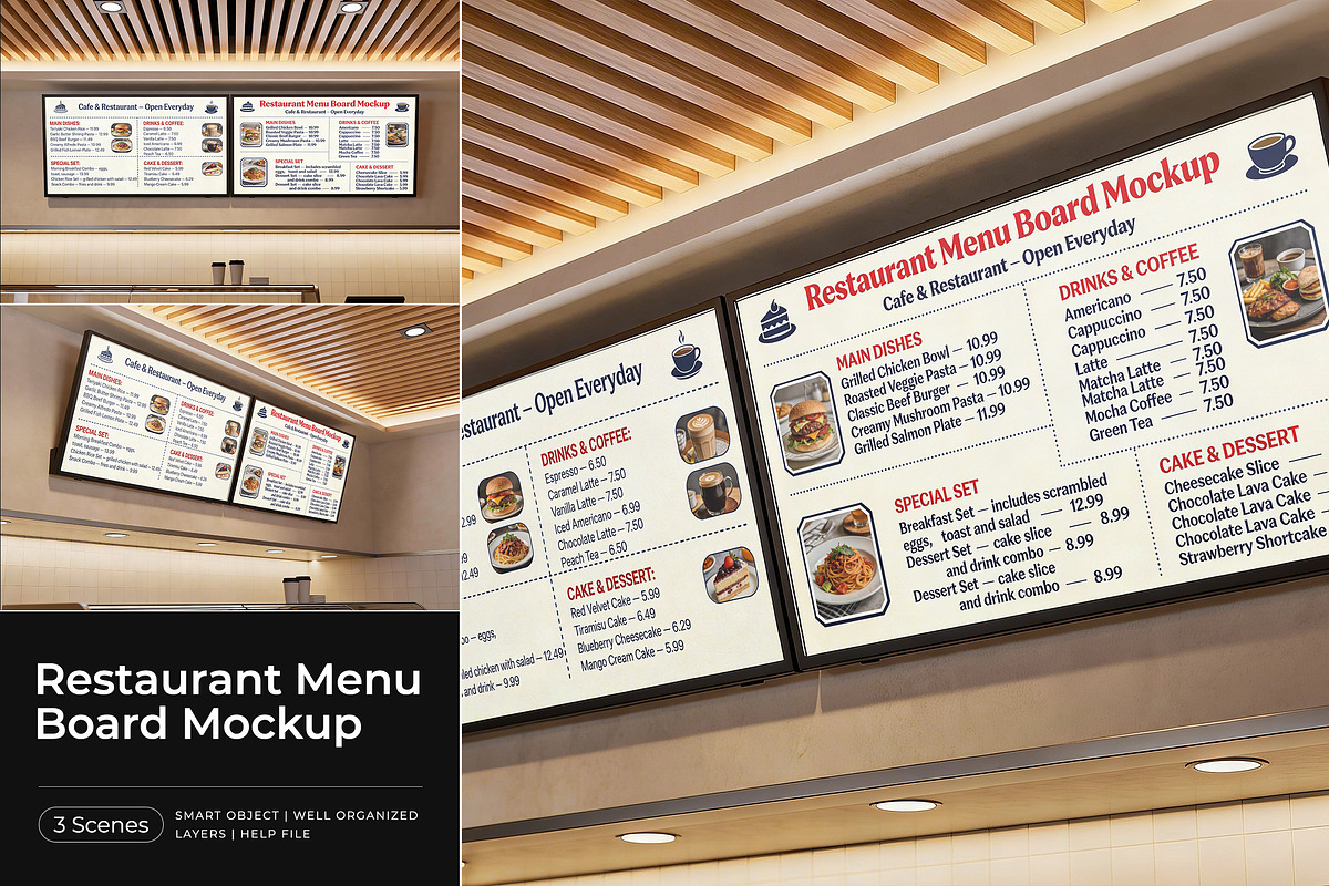 Restaurant Menu Board Mockup, an Advertising Mockup by Pitchlook.Studio (Photo 1 of 4)