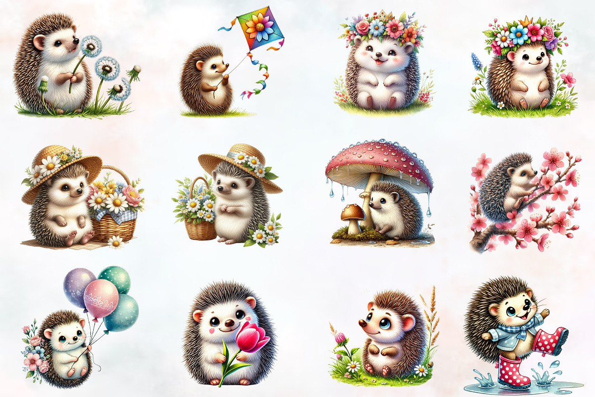 Spring Hedgehog Sublimation Clipart, an Illustration by RobertsArt (Photo 4 of 7)