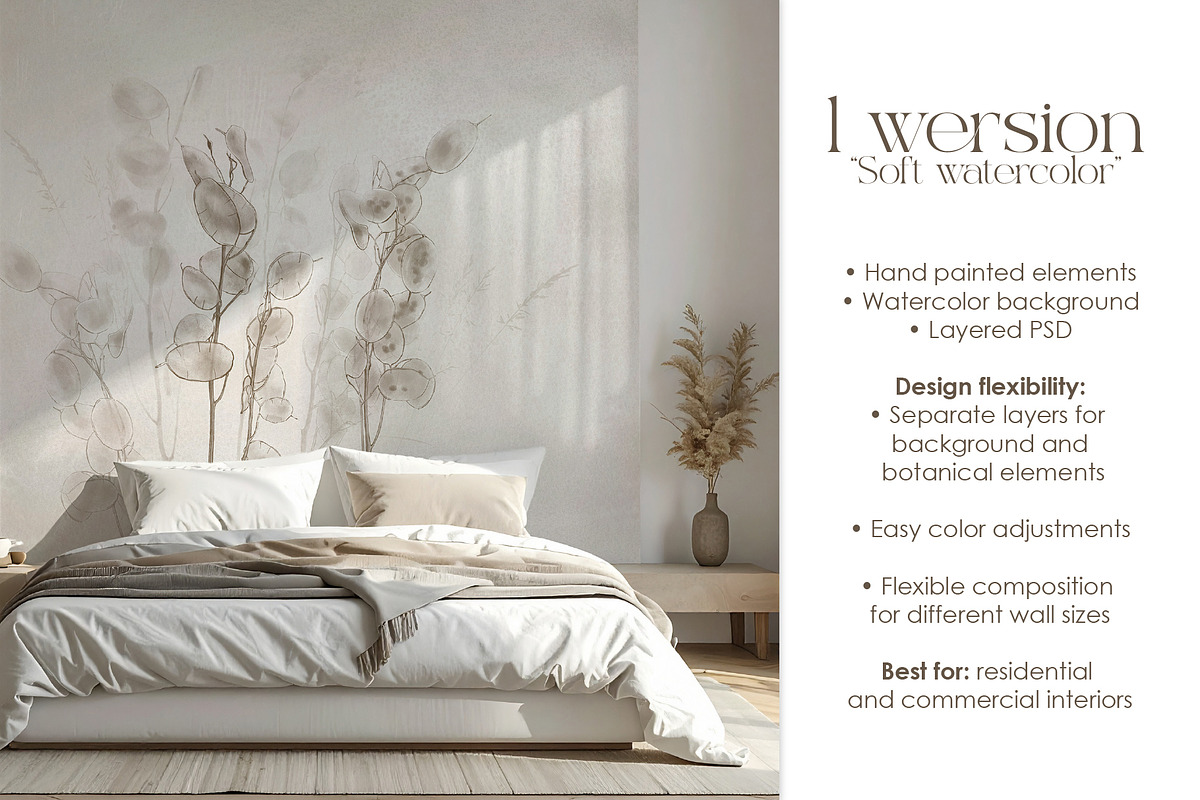 Lunaria – Botanical Wall Mural Set, a Wallpaper Graphic by Timofi Art (Photo 3 of 9)