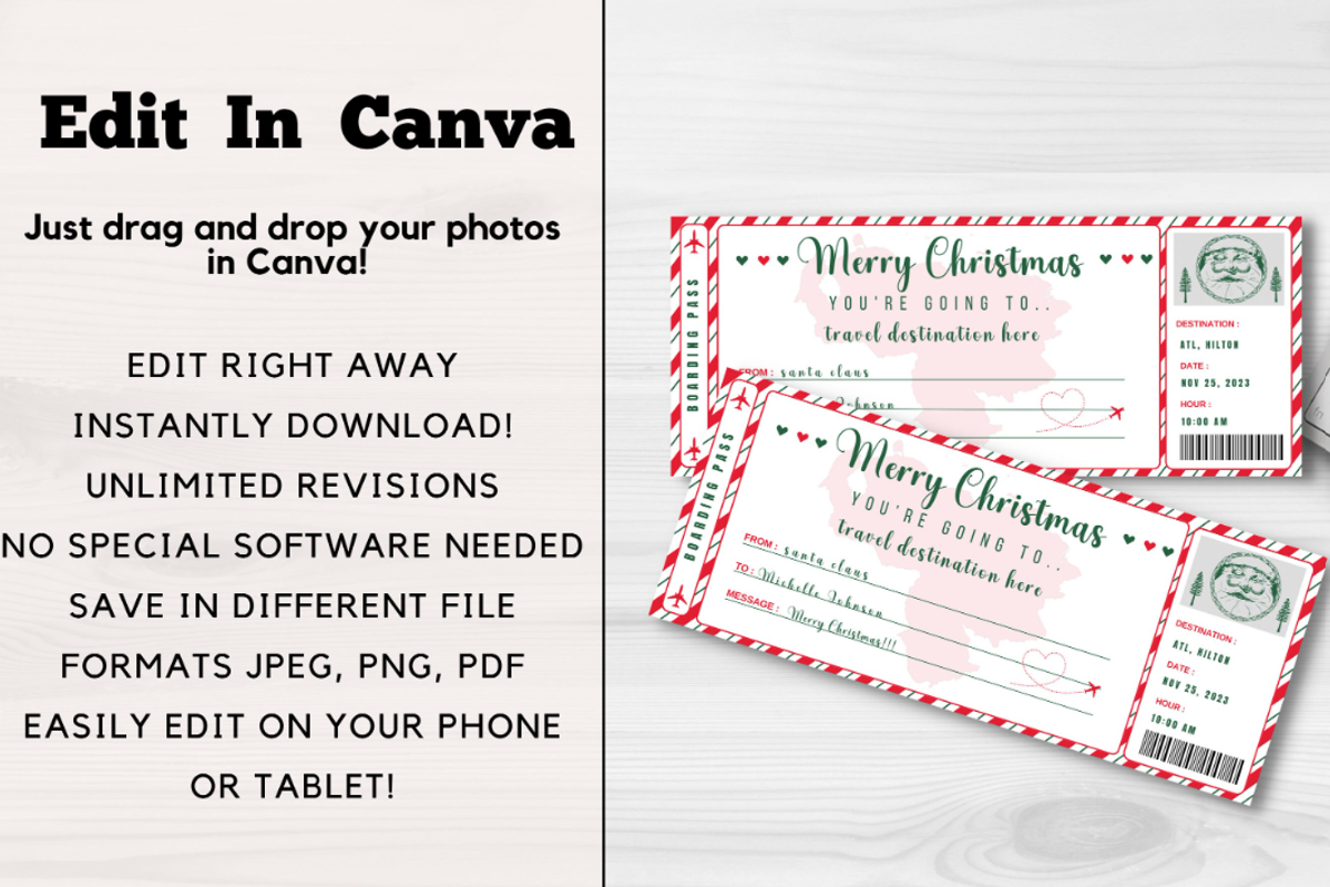 Christmas Plane Boarding Pass, a Card Template by YasdeyDesigns (Photo 5 of 8)
