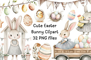 Cute Easter Bunny Clipart Bundle, an Animal Illustration by PassionPNGcreation