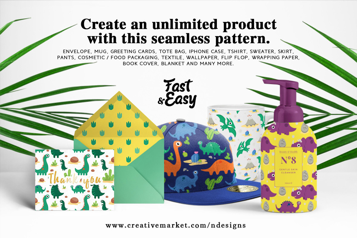 Dinosaur Seamless Pattern, Editable, a Pattern Graphic by NDesigns (Photo 4 of 4)