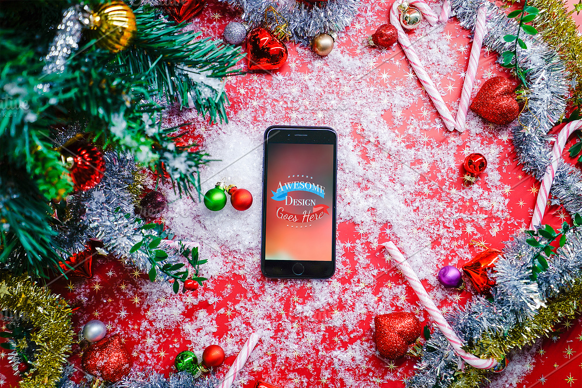 Christmas & New Year Mock-Up, an iPhone Mockup by EmilGuseinov (Photo 2 of 23)