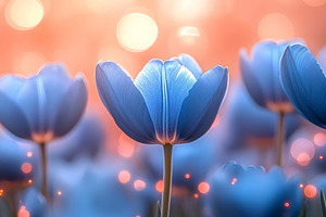 Dreamy Blue Flowers with Warm Sunset Glow, an Abstract Photo by Natalia Klenova's Shop