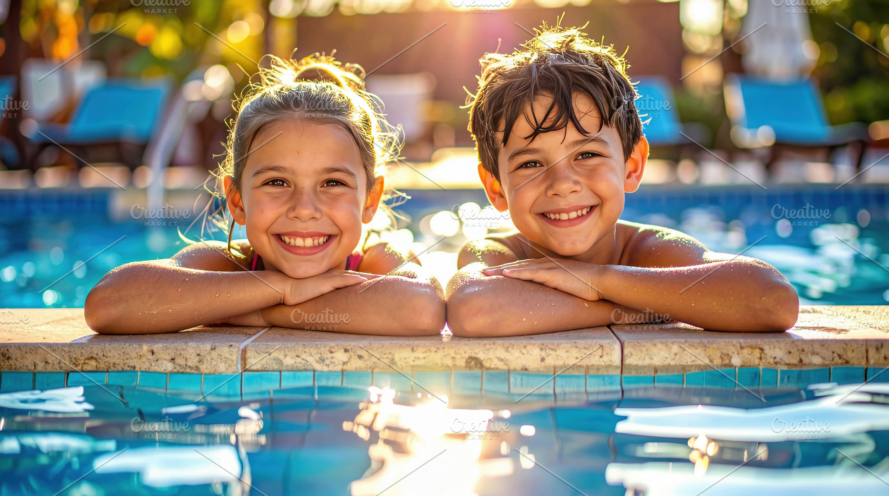 Smiling Children Enjoying Sunny Pool Moment, a Sports & Recreation Photo by Davizro's Market