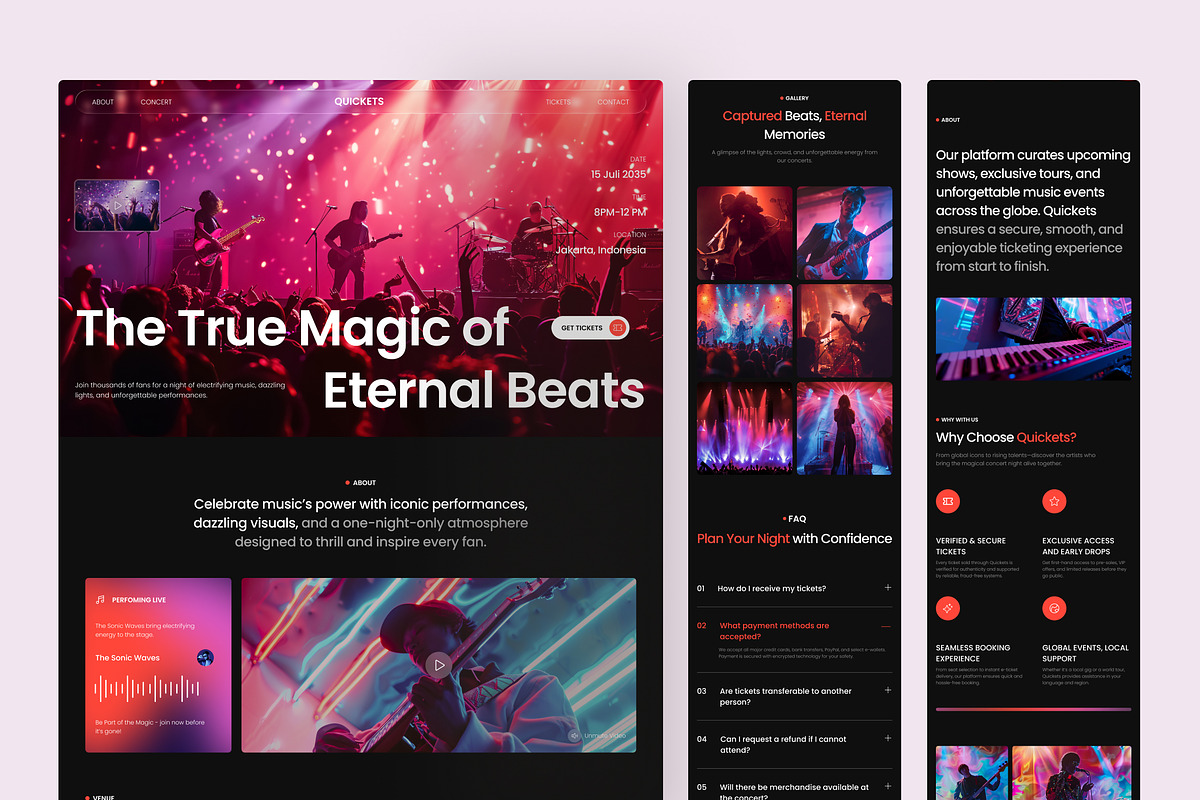 Quickets – Concert Ticketing Website, an UI Kit Template by peterdraw (Photo 7 of 7)