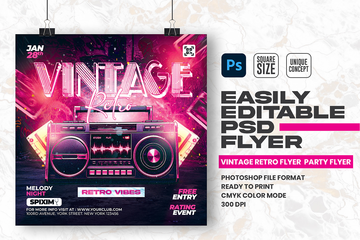 Vintage Retro Party Flyer Template, a Flyer Template by Shajib Shikder (Photo 1 of 2)