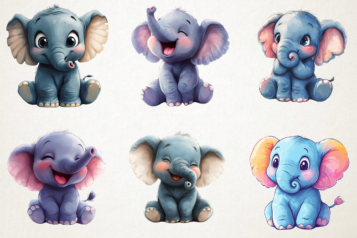 Baby Elephant with Emotion Clipart B, an Illustration by RobertsArt (Photo 6 of 7)