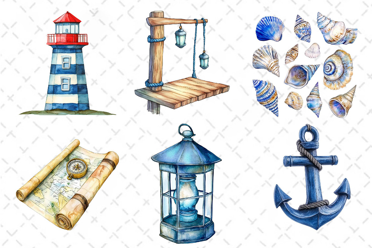 Watercolor Blue Nautical Collection, an Illustration by Dream Creation (Photo 5 of 6)