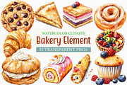 Watercolor Bakery Element Clipart, an Illustration by Craft Nest (Thumbnail 1 of 4)