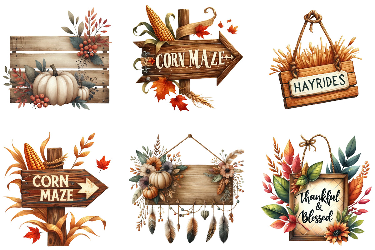 Autumn Wooden Signs Clipart, an Illustration by DreamArtGraphic (Photo 4 of 5)