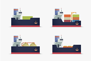 Flat vector set of cargo container, a Transportation Illustration by IfH