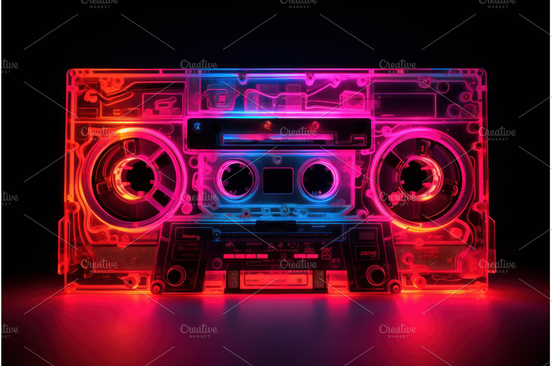 Retro Music cassette neon. Generate, an Arts & Entertainment Photo by Ylivdesign