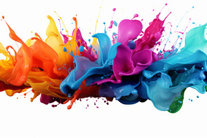 Dynamic Splash of Multicolored Paints on White Background, an Abstract Photo by Natalia Klenova's Shop