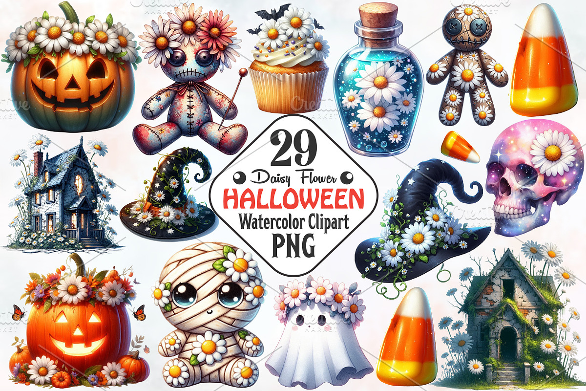 Daisy Flower & Halloween Clipart, an Illustration by RobertsArt (Photo 1 of 7)