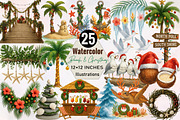 Watercolor Beach & Christmas Clipart, an Illustration by SVGArt (Thumbnail 1 of 7)