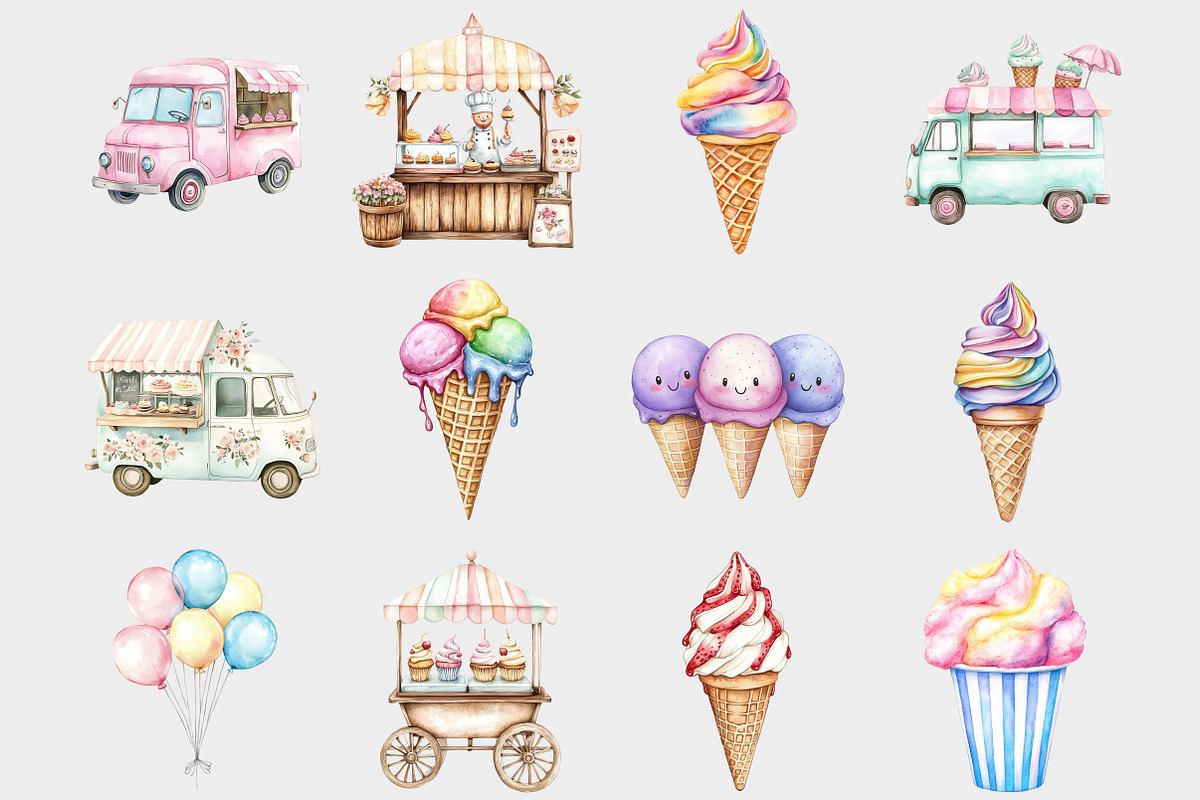 Watercolor Ice Cream Cart Clipart, a Seasonal Illustration by Design Market (Photo 2 of 4)